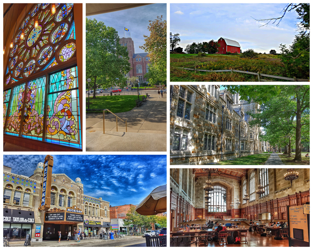 A bit of this and that at Michigan, when I wasn't at the chocolate factory - a church turned restaurant, University of Michigan (UM), a red barn house, UM's library, UM's Law Quandrangle and Michigan Theatre.